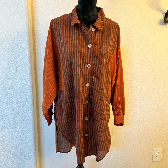 Anthropologie Dark Orange Button Down Gauze Shirt in Size Small - Picture 1 of 7